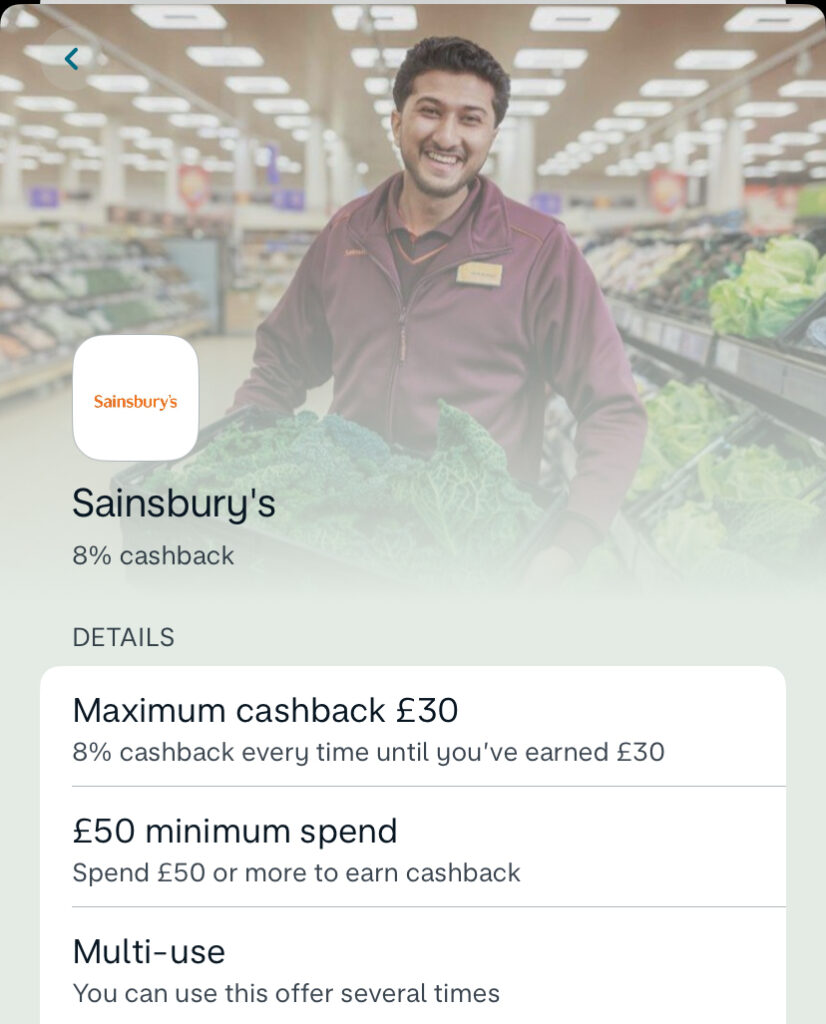 Monzo - Sainsbury's cashback offer